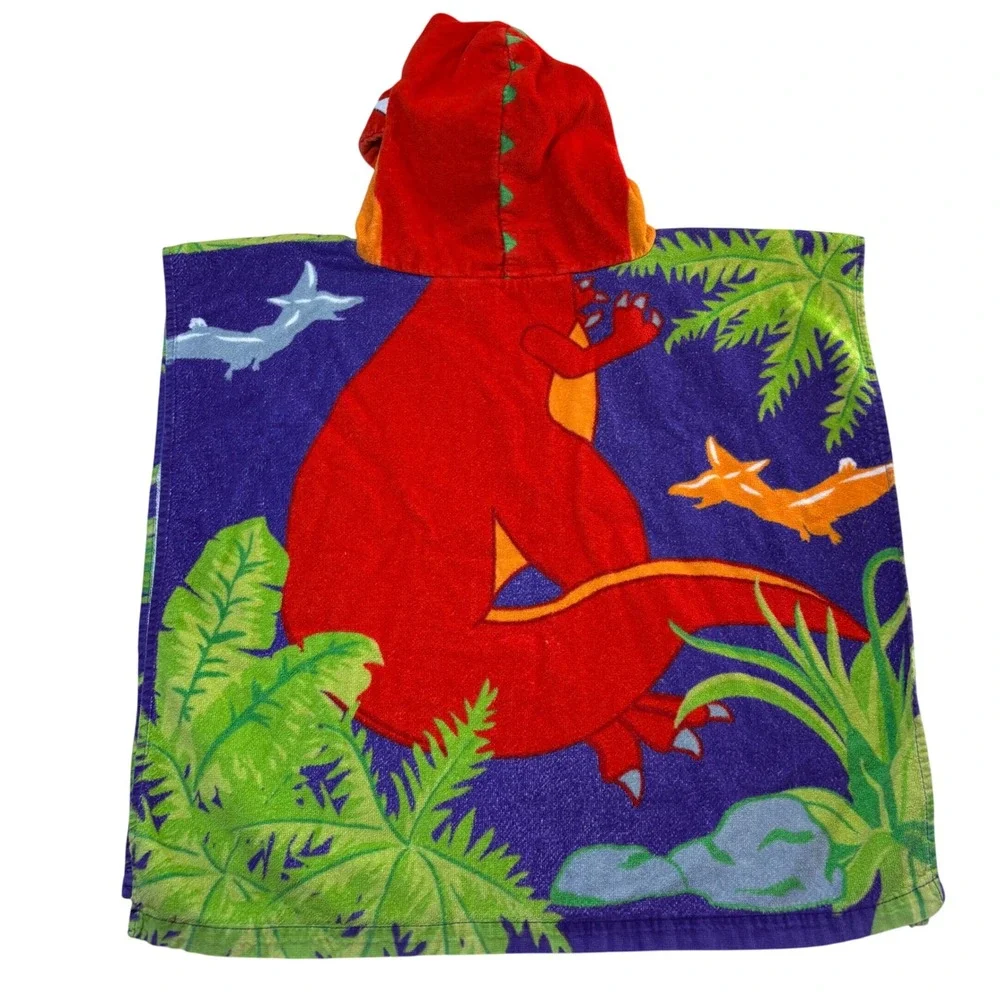 Kids Dinosaur Hooded Poncho Towel Purple T-Rex Beach Bath Wrap 23x22